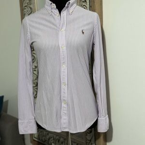 Ralph Lauren - Women’s Oxford shirt Size Medium, striped purple/white